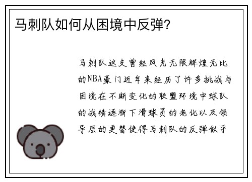 马刺队如何从困境中反弹？