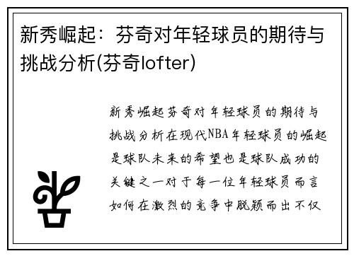 新秀崛起：芬奇对年轻球员的期待与挑战分析(芬奇lofter)